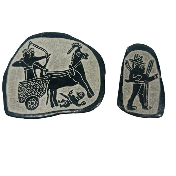 Ancient Egyptian Warriors War Chariot Hittite Stone Carved Slate Plaque Lot